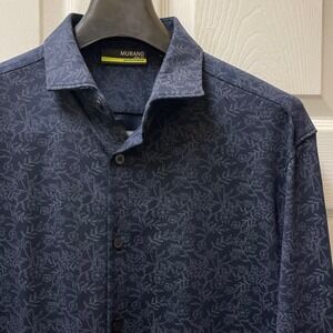 Murano Men's Sz Large Navy Geometric Print Performance Shirt Slim Fit Stretch